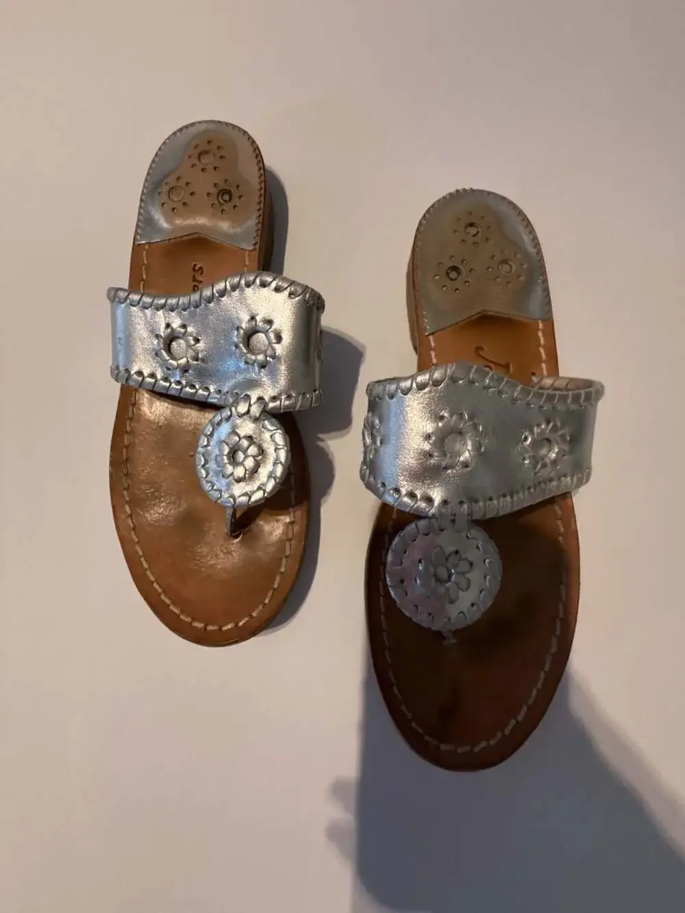Jack Rogers Signature Jacks Flat Sandal Silver Metallic Leather
